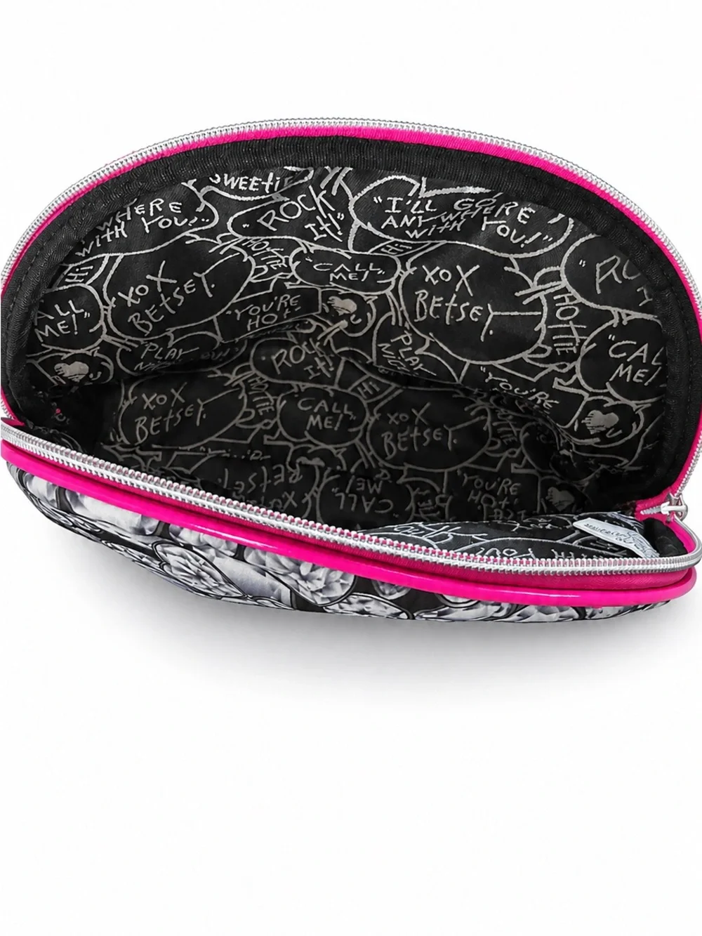 Betsey Johnson Black & Hot Pink Gem-Print Cosmetic Bag Duo